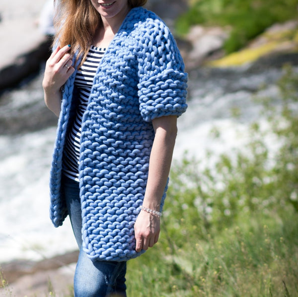 Super chunky merino wool cardigan - sleeveless, with short, 3/4 or long sleeves