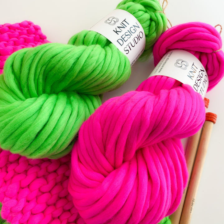 chunky yarn pink and green neon