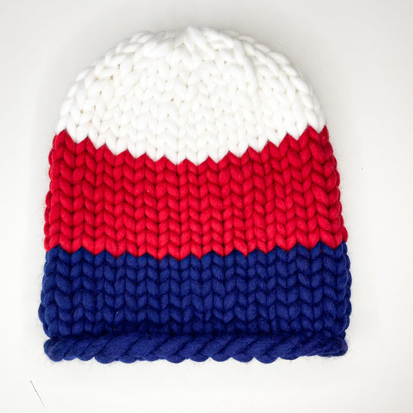 Striped hand knit wool beanie - Knitting Kit