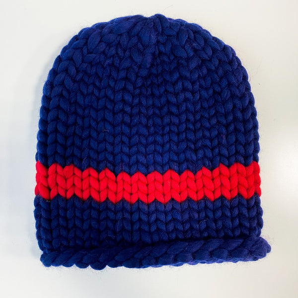 Chunky knit beanie with a stripe - Knitting Kit