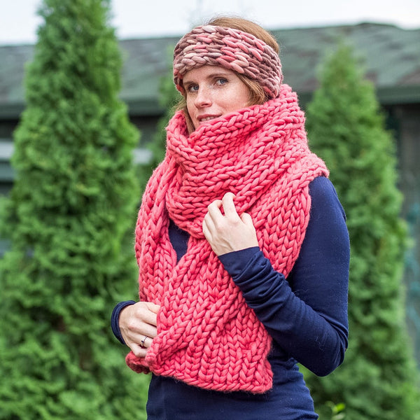 Chunky cable knit scarf & headband set