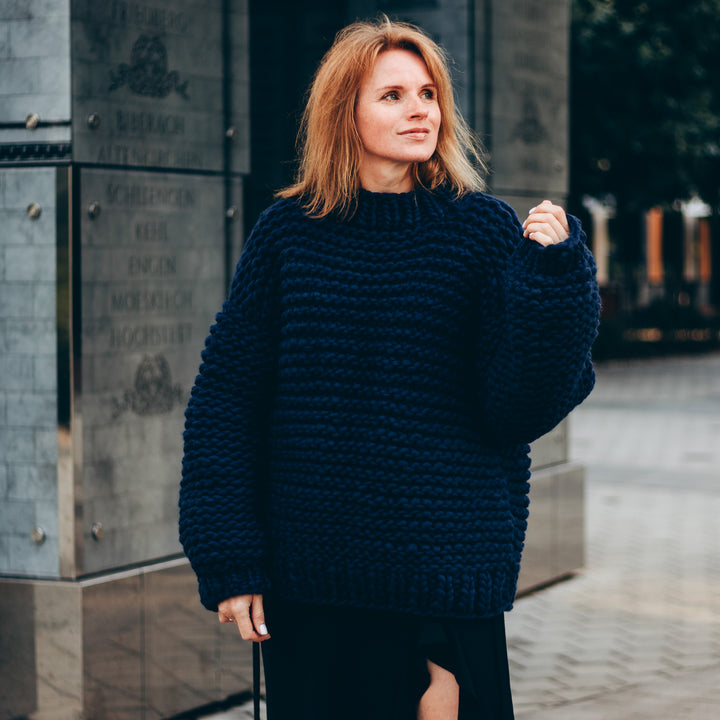 oversized navy chunky knit sweater