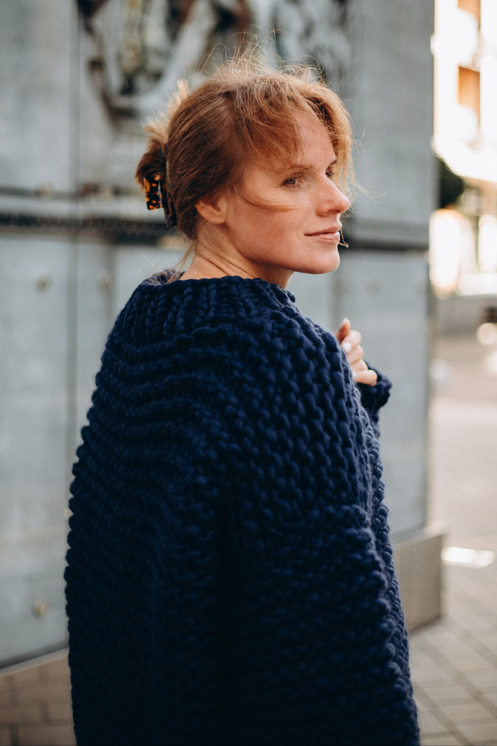 blue knit sweater