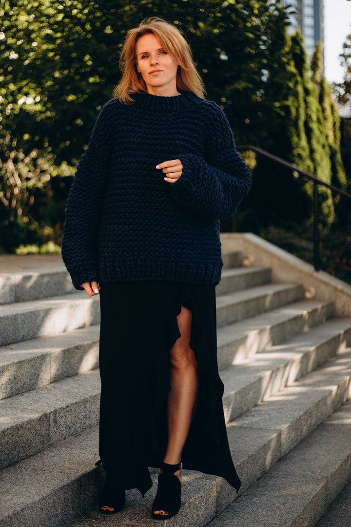 dark blue knit sweater