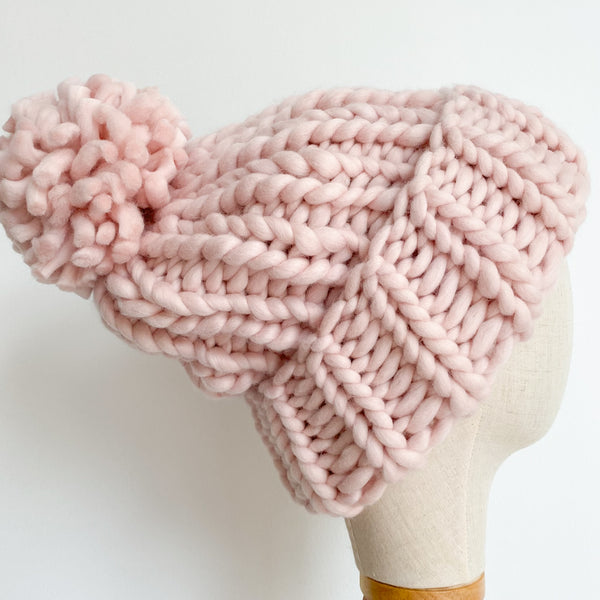 Chunky ribbed slouchy beanie with pompom - Knitting Kit