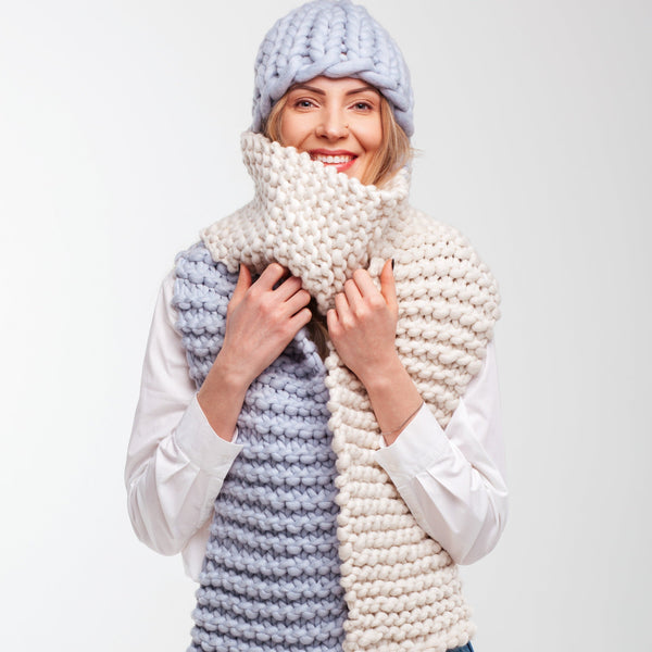 Chunky knit beanie and scarf set