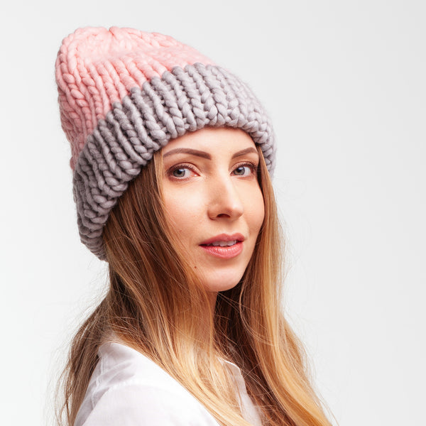 Two color double brim beanie hat - Knitting Kit