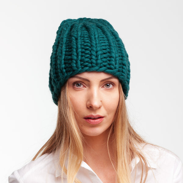 Hand knit ribbed beanie hat - Knitting Kit