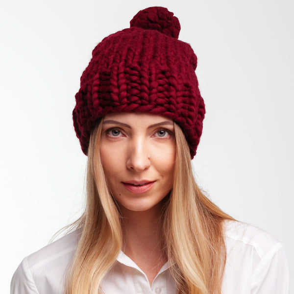 Slouchy pom pom knit hat - Knitting Kit