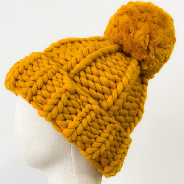 Chunky pom pom beanie