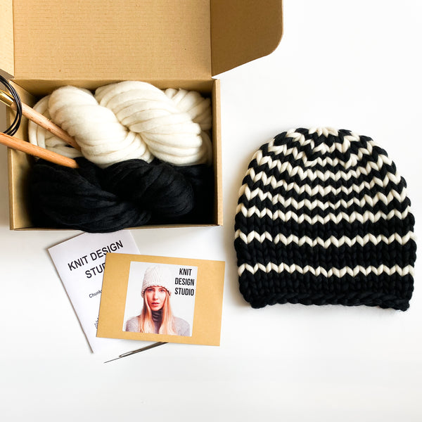 Striped knit beanie - Knitting Kit