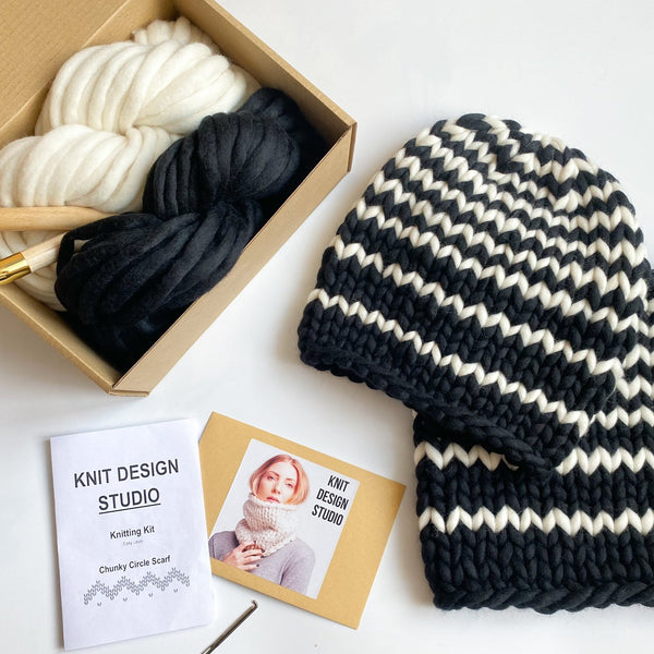 Striped knit beanie and snood - Knitting Kit