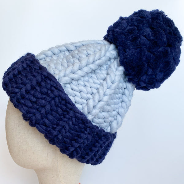 Two color beanie with pom pom for men