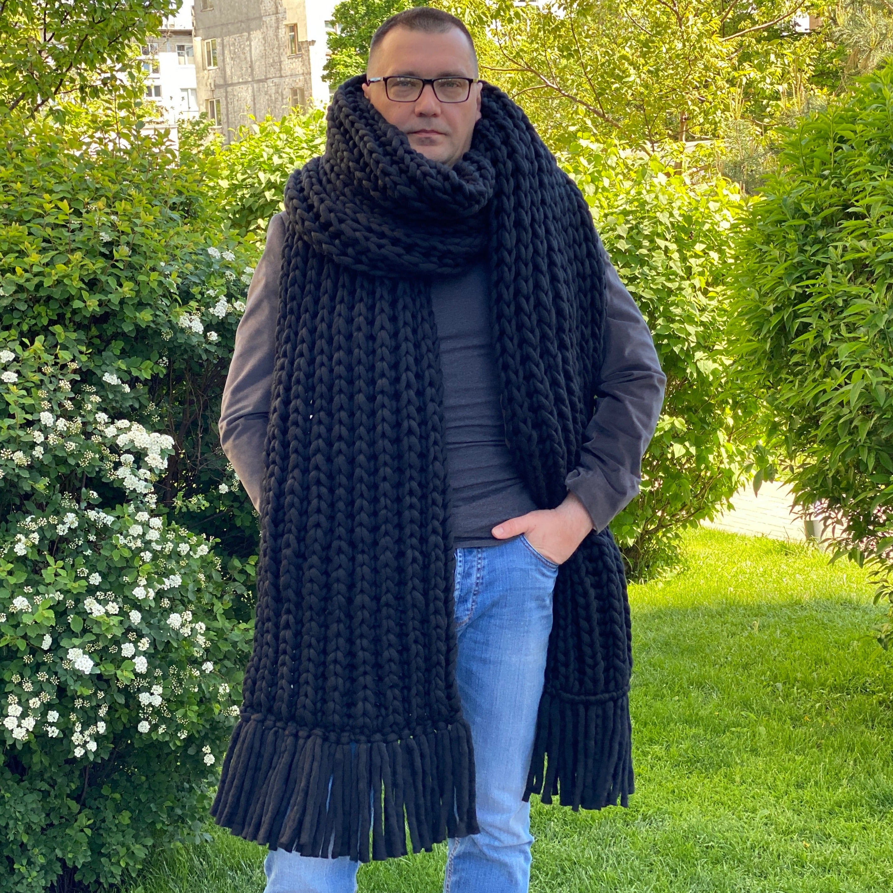 LENO＊CHUNKY KNIT SCARF ビッグマフラー Men's Big Lenny Kravitz Style Scarf – Knit Design Studio