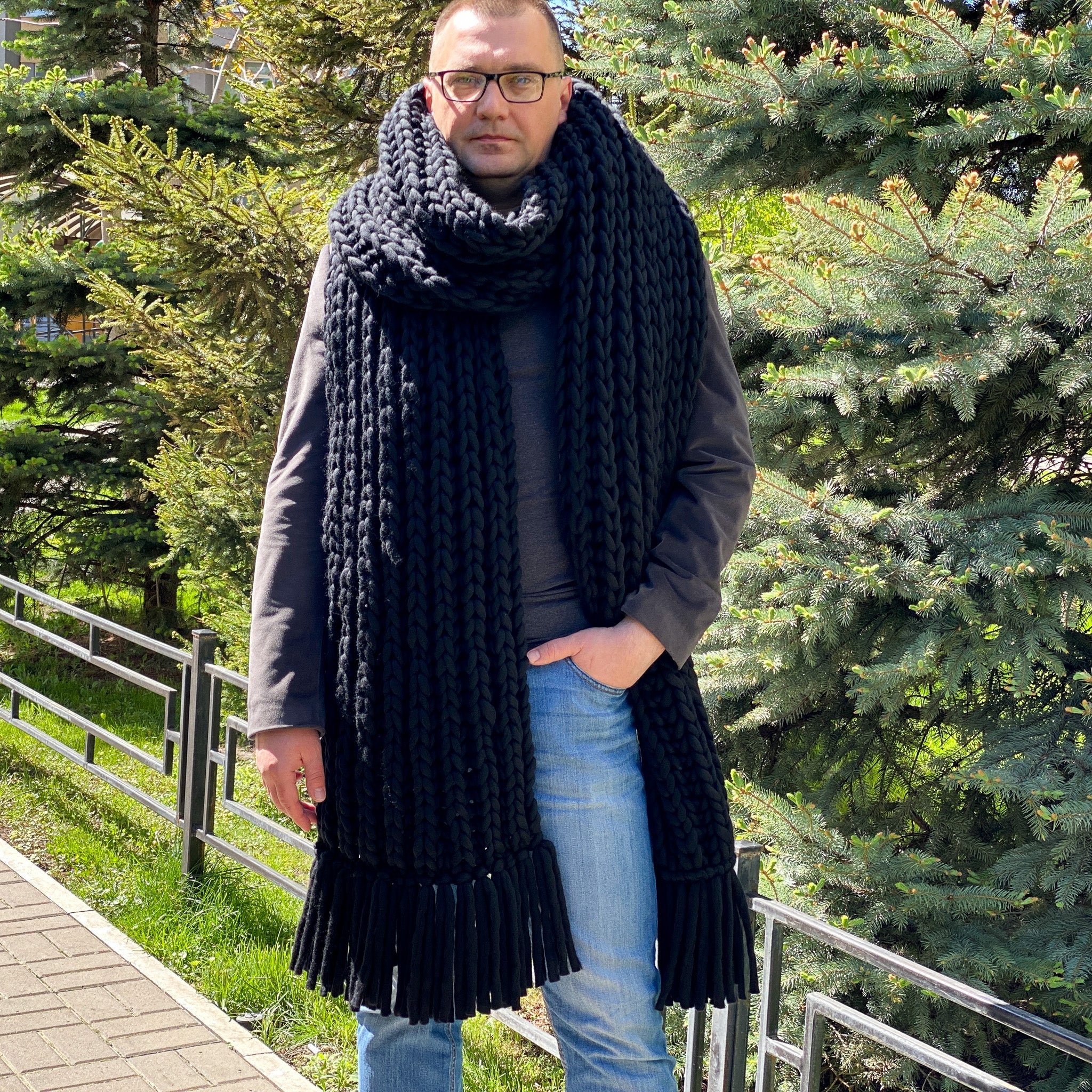 Men's Big Lenny Kravitz Style Scarf – Knit Design Studio