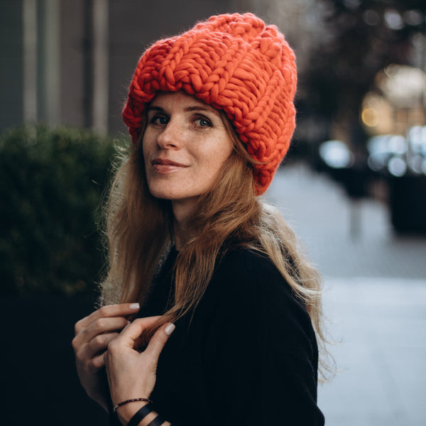 Chunky red winter hat womens