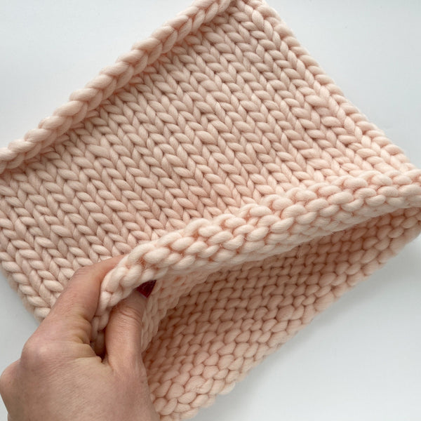 Chunky hand knit snood in Misty Rose