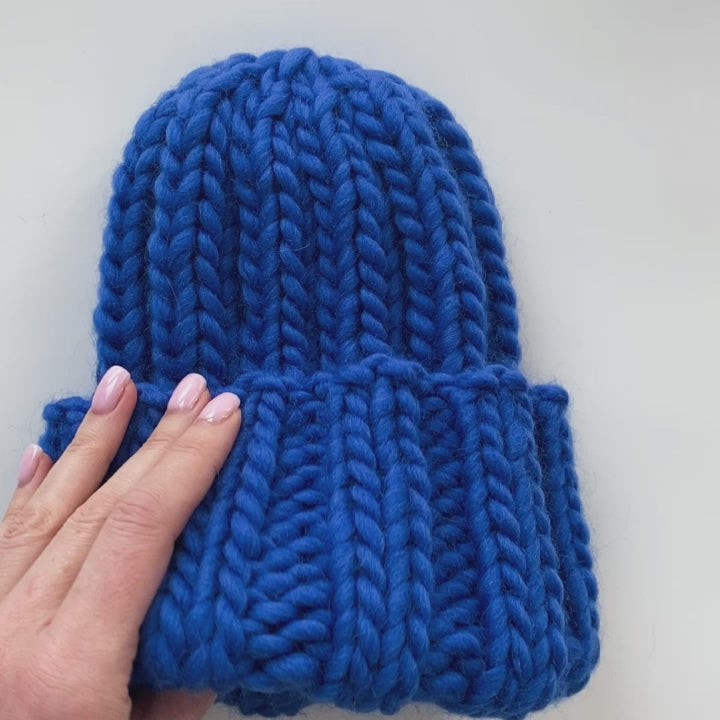 Royal blue chunky knitted beanie