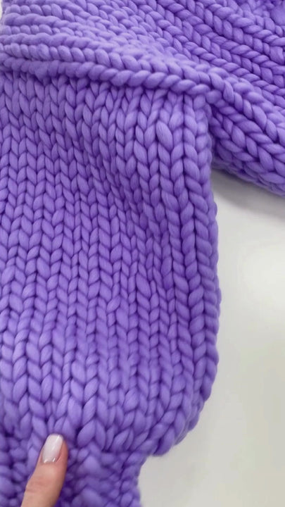 Chunky short cardigan video showing handmade knit texture
