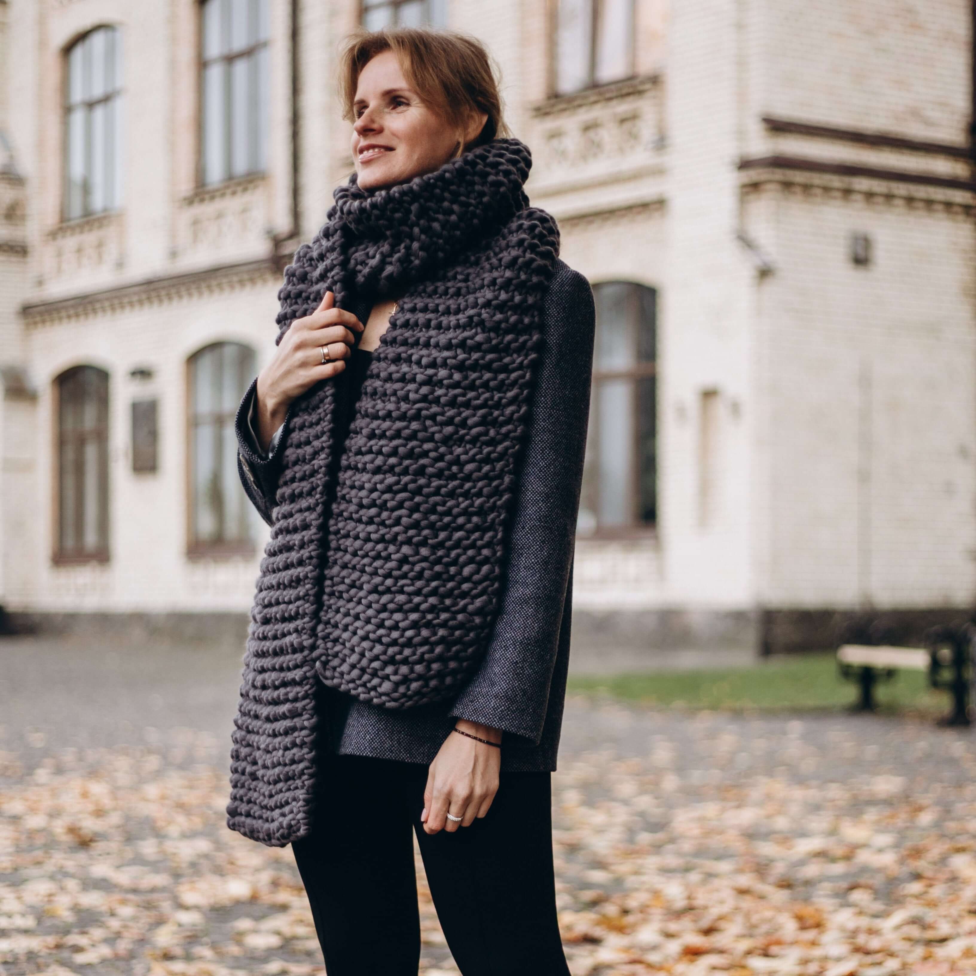 Fringed Chunky Knit Scarf | Chunky Knit Scarves & Snoods – Knit