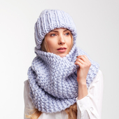 Chunky ribbed knit beanie and scarf set – Miniature 1
