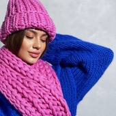 Chunky ribbed beanie and fringed scarf set – Miniature 4