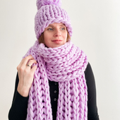 Chunky knit scarf and beanie with giant pom – Miniature 3