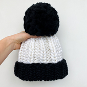 Color block ribbed beanie hat with a pompom – Miniature 3