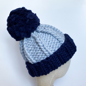Color block ribbed beanie hat with a pompom – Miniature 6