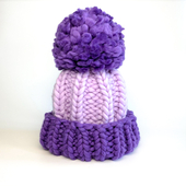 Color block ribbed beanie hat with a pompom – Miniature 2