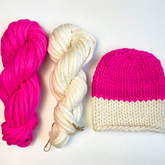 Color block knit beanie hat - Knitting Kit – Photo 1