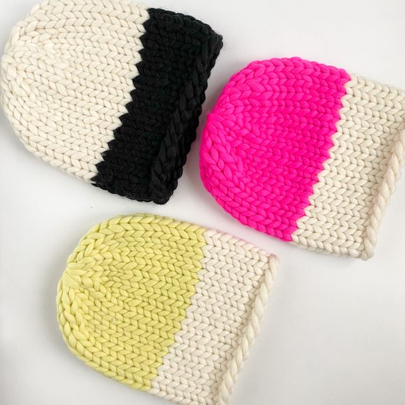 Color block knit beanie hat - Knitting Kit – Photo 3