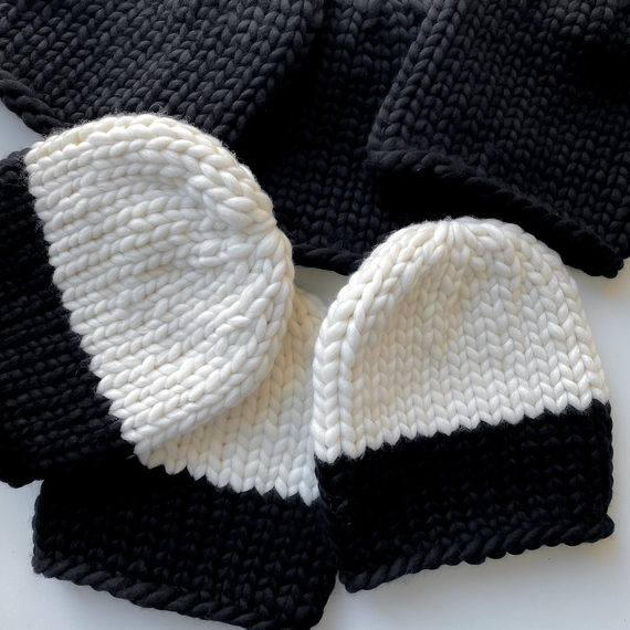 Color block knit beanie hat - Knitting Kit – Photo 5