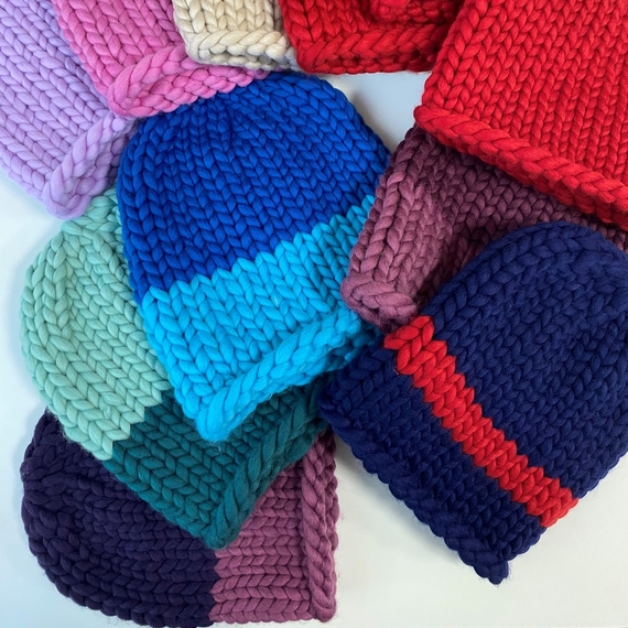 Color block knit beanie hat - Knitting Kit – Photo 8