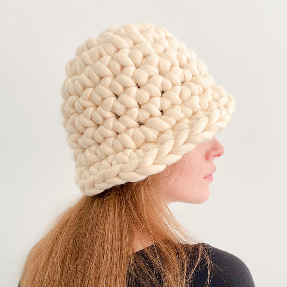 Cream Chunky Crochet Bucket Hat - SALE 20% – Photo 3