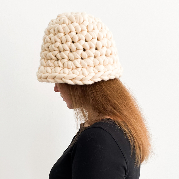 Cream Chunky Crochet Bucket Hat - SALE 20% – Photo 4