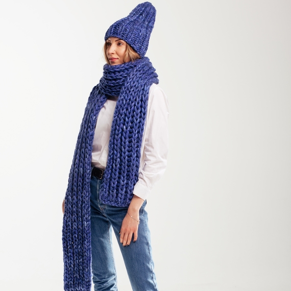 Chunky knit beanie and scarf set – Photo 1