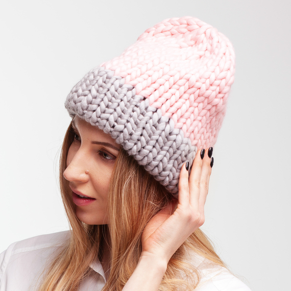 Two-colored chunky knit double brim beanie - SAMPLE SALE 70% – Photo 2