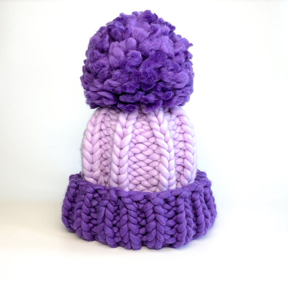 Color block ribbed beanie hat with a pompom – Photo 2